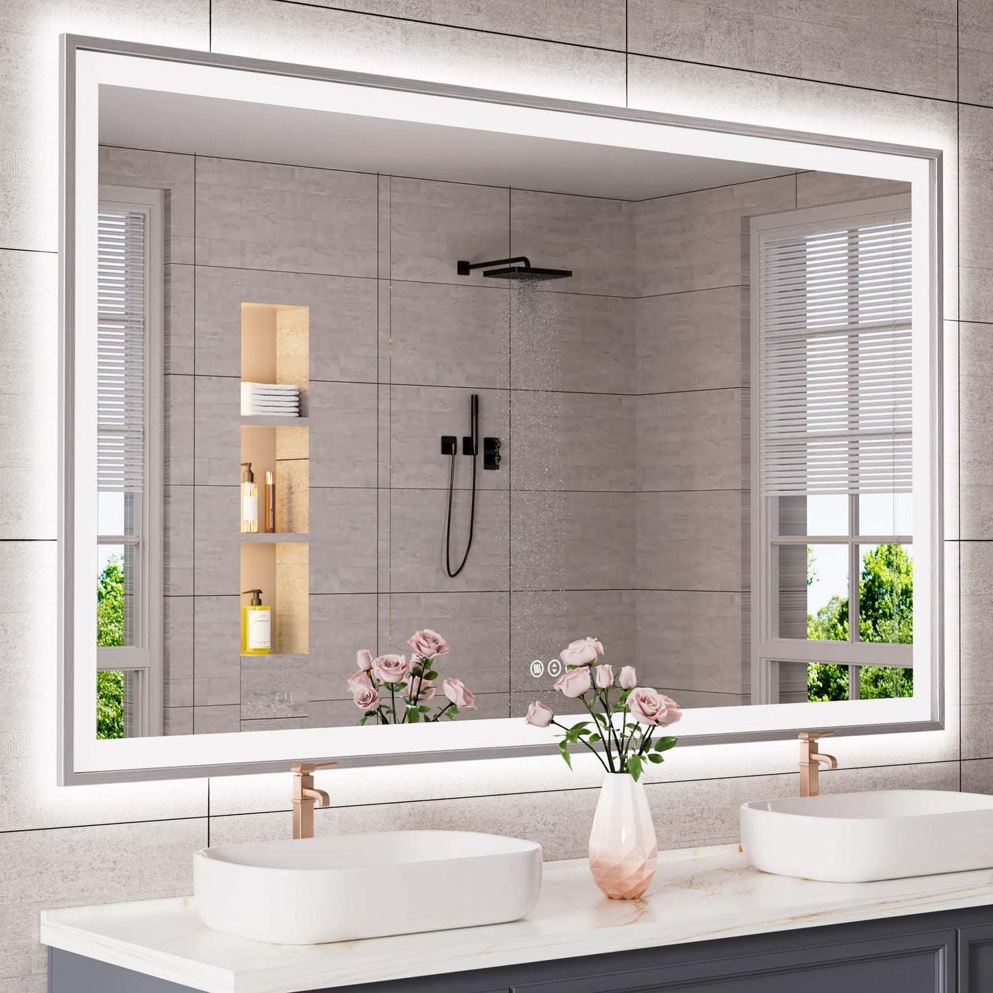 72x32 Gold LED Bathroom Mirror