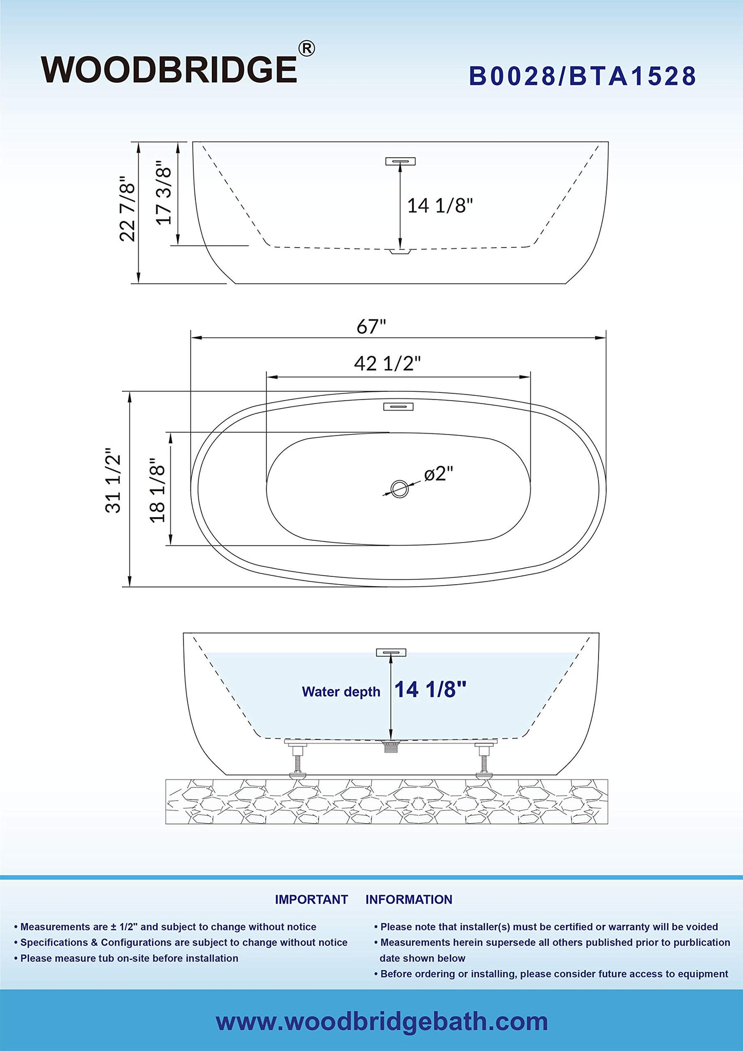 67" WOODBRIDGE Tub