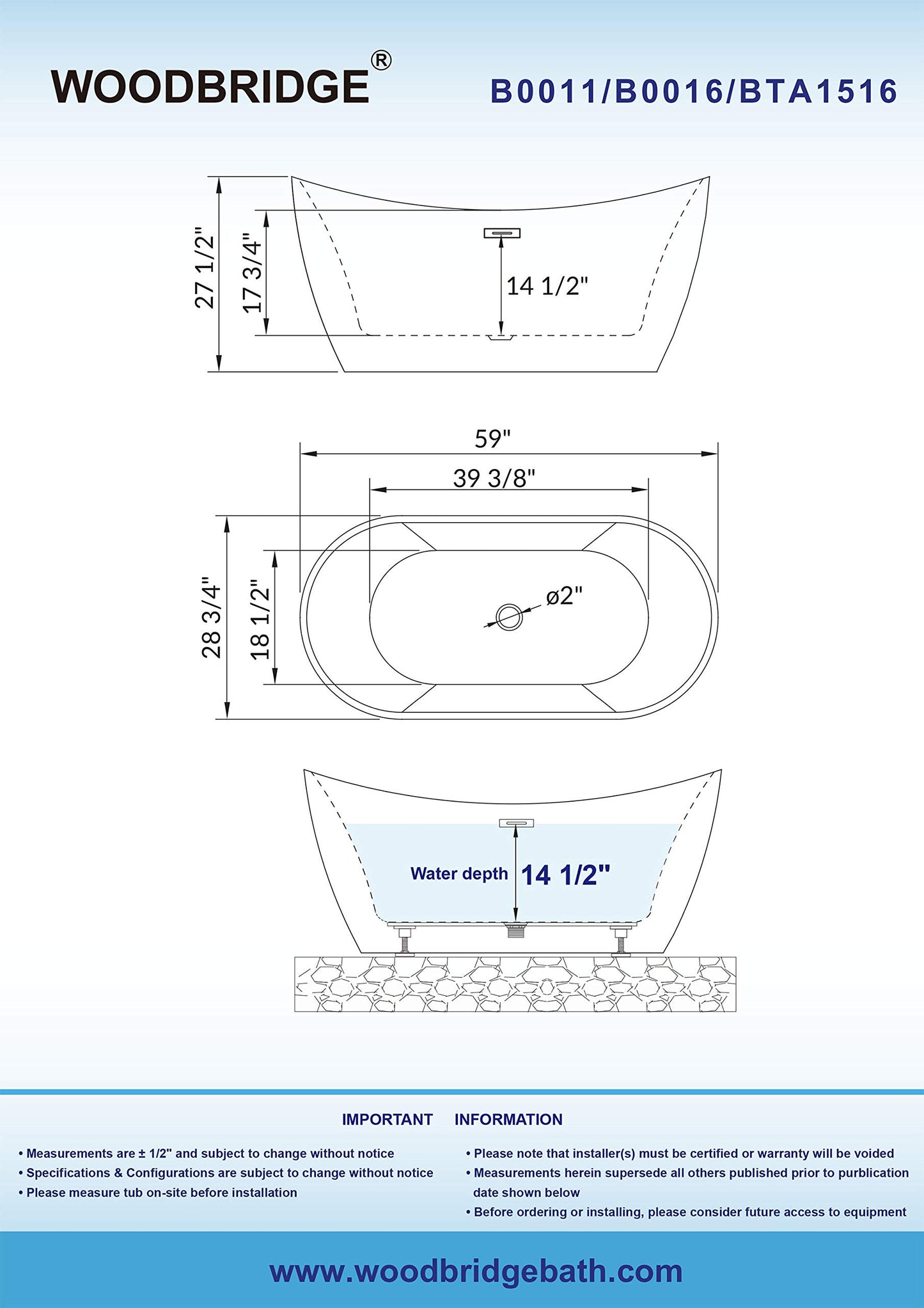 59" WOODBRIDGE Tub